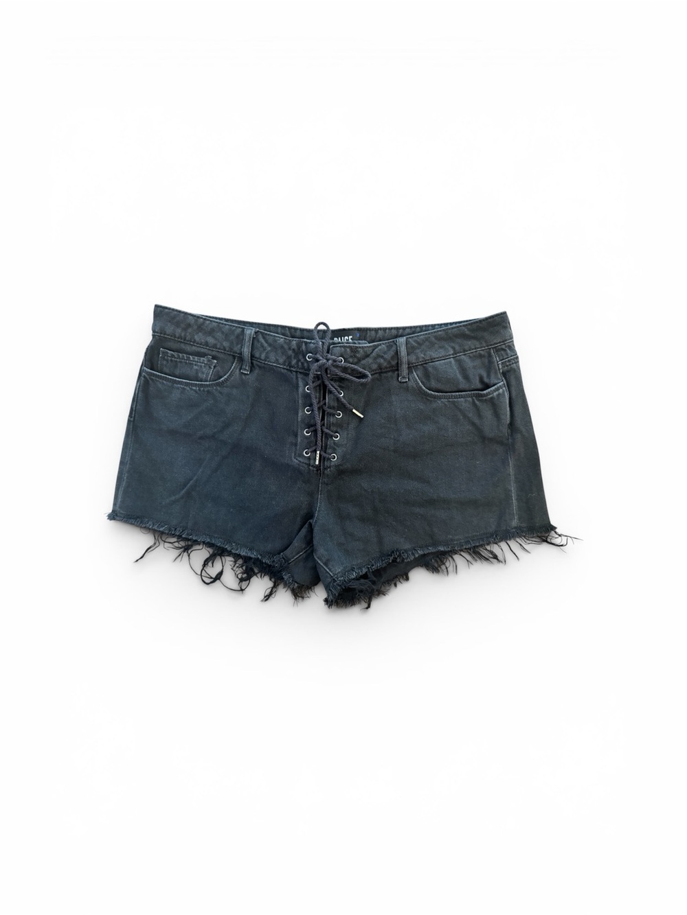 PAIGE Black Lace-Up Denim Shorts - Picture 3 of 9